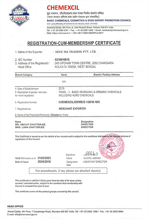 Sreema Trading CHEMEXCIL Certificate